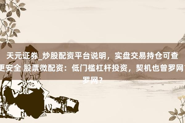 天元证券_炒股配资平台说明，实盘交易持仓可查更安全 股票微配资：低门槛杠杆投资，契机也曾罗网？