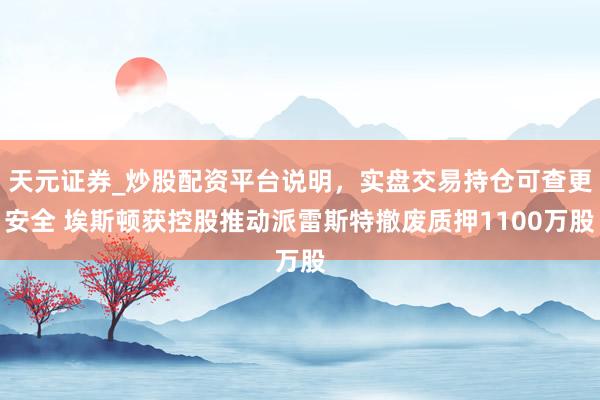 天元证券_炒股配资平台说明，实盘交易持仓可查更安全 埃斯顿获控股推动派雷斯特撤废质押1100万股