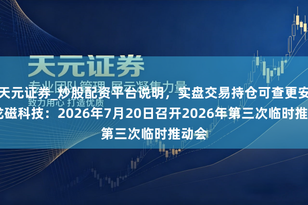 天元证券_炒股配资平台说明，实盘交易持仓可查更安全 龙磁科技：2026年7月20日召开2026年第三次临时推动会